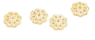 Produktbild von Vintageparts Perlkappen Blüte Messing 8 mm 18K Goldbeschichtung, 4 Stück