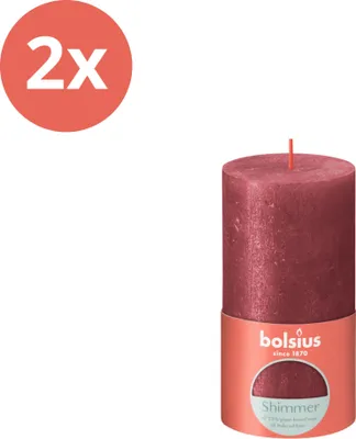 Productafbeelding van Bolsius - Rustieke stompkaars - Schimmer - 130/68 - 1 stuk per verpakking - Rood - Voordeelverpakking - 2 stuks