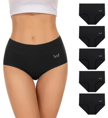 Imagen del producto de Bragas de cintura alta - Ropa interior de algodón - Cómodas y elásticas - Paquete de 5 unidades - Ropa interior y - Material transpirable