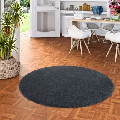 Produktbild von Luxus Hochflor Langflor Teppich Harmony Anthrazit Rund, Größe:160 cm Rund