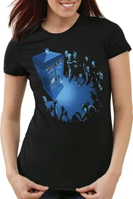 Produktbild von style3 Gelandet T-Shirt Damen zeitreise serie polizei notrufzelle, Größe:M