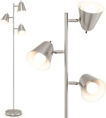 Obrázek produktu pro Stojací lampa – stříbrná barva – výška 163 cm – 3 nastavitelné stínidla – kov