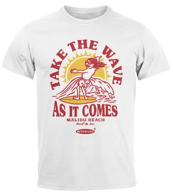 Produktbild von Herren T-Shirt Surfer Spruch Take the Wave Welle Surfing Fashion Streetstyle Sommer Neverless® weiß S