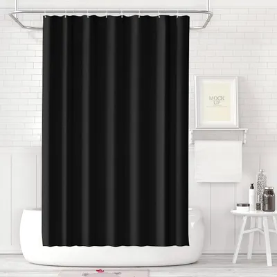 Imagen del producto de Cortina de ducha resistente al moho, fabricada en poliéster grueso, de 120 x 180 cm, impermeable, con ojales y ganchos, color negro
