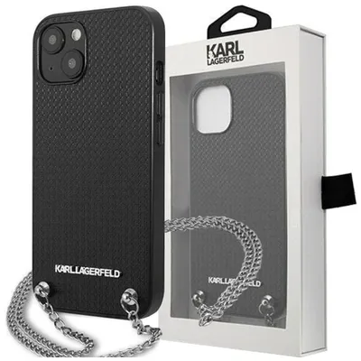 Produktbild von Karl Lagerfeld KLHCP13SPMK iPhone 13 mini 5,4  Hardcase schwarz / schwarzes Leder mit Struktur und Kette Handyhülle