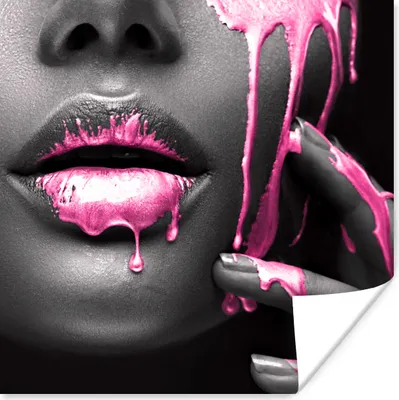 Produktbild von MuchoWow® Poster Lippen - Rosa - Schwarz 30x30 cm - Wandposter - Printing