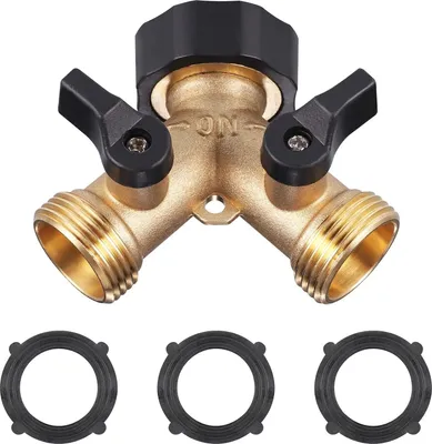 Produktbild von 2-Wege Verteiler Wasser 3/4 Zoll, Y Wasseranschluss Verteiler Anschluss von 2 Geräten mit separatem Schalter für den Einsatz an Waschmaschine, Küche, Garten, Rasen Wasserhähne