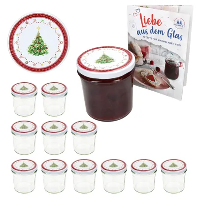 Produktbild von 12er Set Sturzglas 350ml Einmachglas + TO-Deckel 82 Weihnachtstraum + Heft