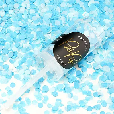 Produktbild von PartyDeco Push-Pop-Konfetti, Mix, Konfettikanone, Blau, Mintfarbe, 2 Farben, Kreis, Herzlichen Glückwunsch, 48 mm