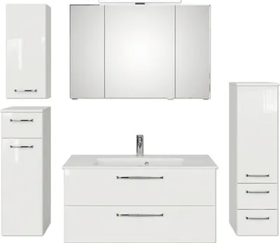 Produktbild von Pelipal Badmöbel-Set Kumba BxHxT 167 x 200 x 50 cm Frontfarbe weiß glanz mit Mineralguss-Waschtisch weiß, Midischrank, U