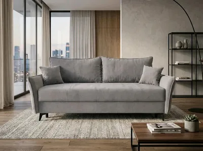 Produktbild von NORDELO Sofa mit Schlaffunktion und Bettkasten COSOLETO 230x104x90 cm Hellgrau Schlafsofa 3-Sitzer, Velours BLUVEL