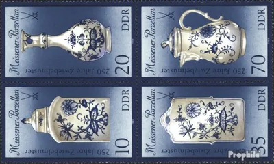 Produktbild von Briefmarken DDR 1989 Mi 3241II-3244II Viererblock (kompl.Ausgabe) gestempelt MeissnerPorzellan