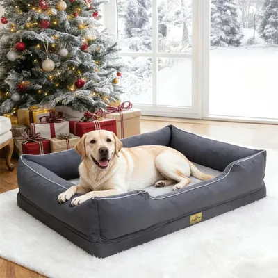Image de WISFOR Lit pour chien, canapé pour chien, coussin pour chien, bords surélevés, housse imperméable et lavable, amovible, XXL : 111 x 88 x 23 cm, gris
