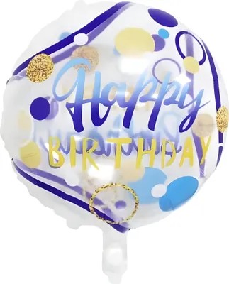 Zdjęcie produktu dla Folienballon Happy Birthday rund 45 cm, Transparent gold blau