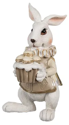 Image de Clayre & Eef Figurine Lapin 13 cm Blanc Marron Polyrésine