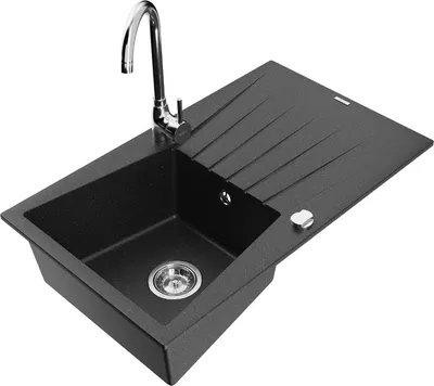 Produktbild von Mexen Cesar 1 Becken-Granitspüle mit Abtropffläche und Mischbatterie Telma, Schwarz/Silber - 6514-73-670200-00