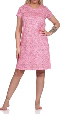 Zdjęcie produktu dla Damska koszula nocna z krótkim rękawem w serduszka w kropki - 122 214 90 904;pink.48