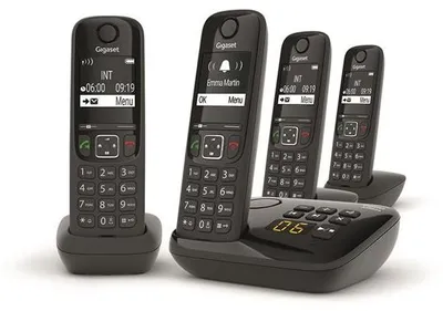 Produktbild von Gigaset AS690A Quattro, Analoges/DECT-Telefon, Kabelloses Mobilteil, 100 Eintragungen, Schwarz