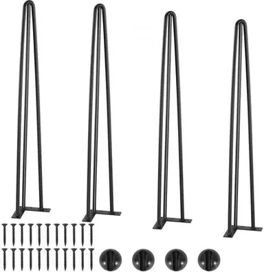 Produktbild von 4er-Set Hairpin Tischbeine - 710mm - 110x110mm - Kohlenstoffstahl - Mattschwarz - Tischfüße mit Gummifußpolster - 408kg Tragfähigkeit