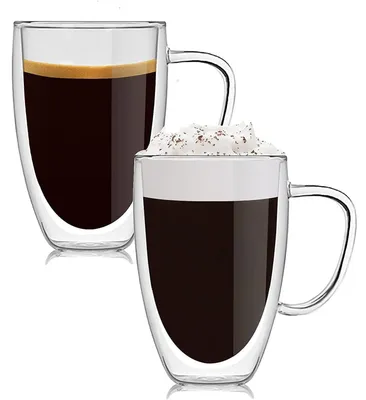 Produktbild von Doppelwandige Gläser mit Henkel, 2er Set 450ml Borosilikatglas, Thermogläser für Kaffee & Tee
