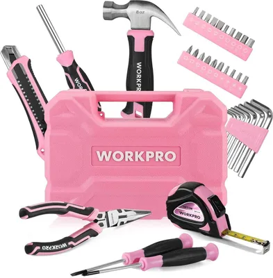 Produktbild von WORKPRO Werkzeugset 35tlg. - Rosa Werkzeugkoffer mit Schraubendreher Zange Maßband