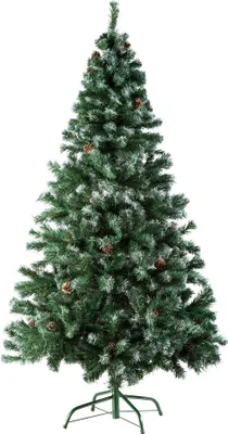 Image de Sapin de Noël artificiel avec pommes de pin et support métallique 180 cm - sans guirlandes lumineuses