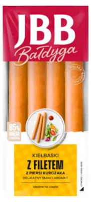 Imagen del producto de Salchichas elaboradas con filete de pechuga de pollo, 190 g, marca JBB