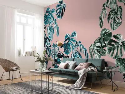 Produktbild von Komar Vlies Fototapete - Monstera Rosé - Größe: 400 x 250 cm (Breite x Höhe) - 4 Bahnen, Wohnzimmer, Schlafzimmer, Tapete