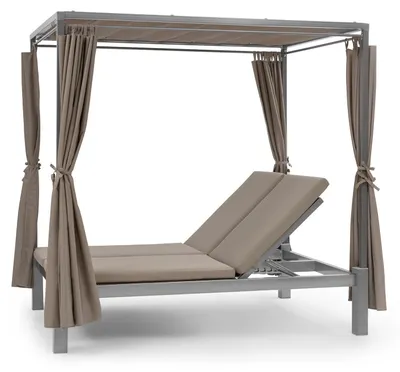 Produktbild von Blumfeldt Doppelliege Outdoor für 2 Personen mit Dach, Doppel-Sonnenliege, Doppel Garten Liege Bett für Erwachsene & Kinder, Gartenbett mit Verstellbarer Rückenlehne, Outdoor-Sonnenbett mit Dach