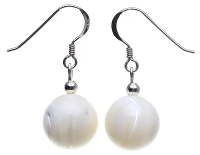 Produktbild von Ohrringe Ohrhänger aus echtem Perlmutt & 925 Silber Kugel creme-gelb Ohrschmuck