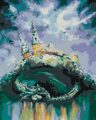 Zdjęcie produktu dla Zuty - Painting by Numbers - DRAGON SPIACI POD ZÁMKOM, 40x50 cm, płótno na ramie