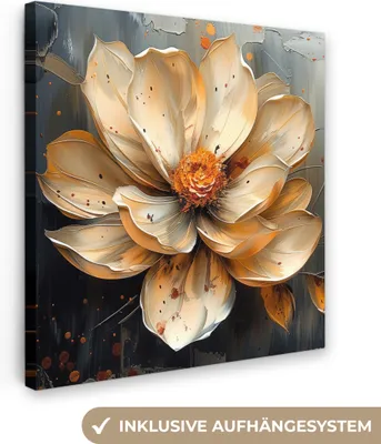 Produktbild von MuchoWow® - Leinwandbilder - Blumen - Gold - Kunst - Schwarz - Modern, Wandbild, Wanddeko Bilder Wohnzimmer, 90x90cm