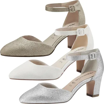 Produktbild von Tamaris Damen Pumps festlich Glitzer Fesselriemen rund Blockabsatz 1-24432-20, Größe:40 EU, Farbe:Weiß