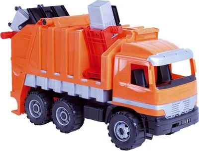 A toy garbage truck is shown against a white background.