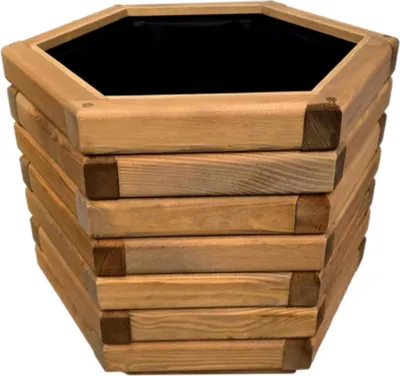 Produktbild von HolzGarden Pflanzkübel Holz 50x40x43 cm Imprägniert Farbe Pinia Wetterfest Blumenkasten Blumentopf Balkon Garten Pflanzkasten Sechseck 57l