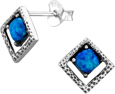 Produktbild von Ohrringe Ohrstecker 925 Sterling Silber quadratisch synthetischer Opal in verschiedenen Farben Farbe - Blau