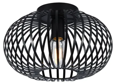 Produktbild von SensaHome 78174BK Deckenlampe Schwarz – Industrielle Metallleuchte – Retro Drahtkorb-Design – 40x40x17 cm – 1x E27 40W – Ohne Leuchtmittel