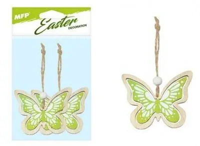 Image de Pendentifs papillons en bois verts, lot de 2, 7 cm