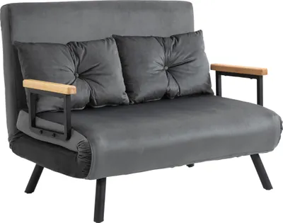 Image de HOMCOM Canapé convertible 2 places 4 en 1, canapé-lit avec dossier réglable sur 5 niveaux, 2 coussins et siège rembourré, tissu effet velours, pour salon, chambre d'amis, petit espace, gris