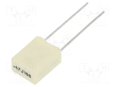 Obrázok produktu pre 2 kondenzátory: Polyester, rozmer siete: 5 mm, 100 V DC, 470 nF, 63 V AC, tolerancia 5 %, kód: R82EC3470Z370J