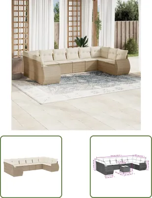 Produktbild von The Living Store 10-tlg. Garten-Sofagarnitur mit Kissen Beige Poly Rattan