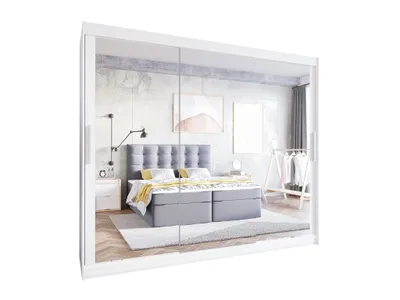 Produktbild von Easy4You LIII 250 cm Weiß Schiebetüren Kleiderschrank 250x215x58 cm mit Spiegel - Schlafzimmermöbel, Aufbewahrung - Mehrzweckschrank