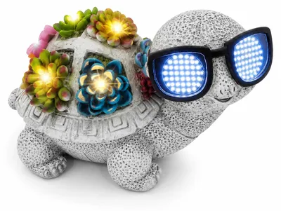 Solar-Schildkröte mit Sonnenbrille, Gartenfigur, 1 Stück, 23 cm