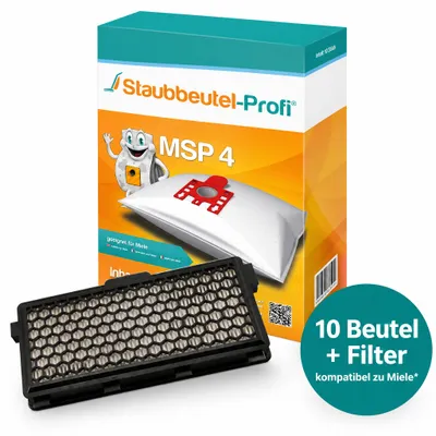 Produktbild von 10 Staubsaugerbeutel MSP4, 1 Hepafilter AH50 Kompatibel mit Swirl M 40 und Hepa SF-AH50 passend für  Miele Complete C2 Tango EcoLine Miele S8 - Serie Miele S 8340 Ecoline Miele S8 Parkett & Co Miele S 5000-S 5999 Miele S5 EcoComfort Miele  S5 EcoLIne Miele S5 Premium, KI-generiertes Bild