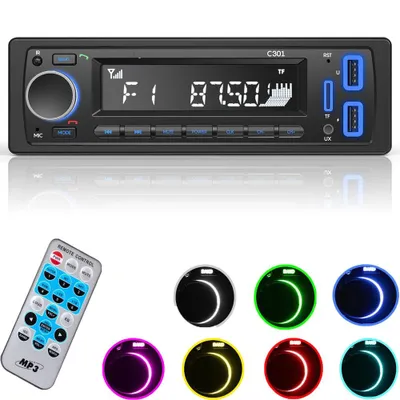 Produktbild von Autoradio Bluetooth 5.0,Autoradio mit Bluetooth Freisprecheinrichtung,7 Farben FM Autoradio 1 Din mit 2 USB/AUX/Speicherkarte/MP3-Player