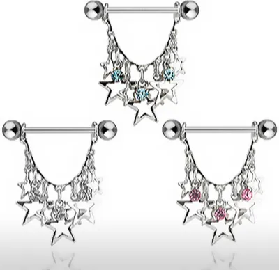 Produktbild von Brustwarzen Piercing Stern Nippelpiercing Brustpiercing Sterne Kette Barbell klar