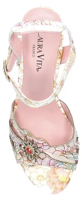 Produktbild von Laura Vita Damen Sandalette Cut-Outs Leder Blüte Schnalle LESLYO 04, Größe:39 EU, Farbe:Rosa