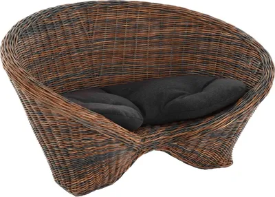 Produktbild von KRINES HOME Lotus-Stuhl Meditationssessel aus echtem Rattan / Yoga Sitz zur Meditation Sessel (Schwarz Braun mit Kissen)