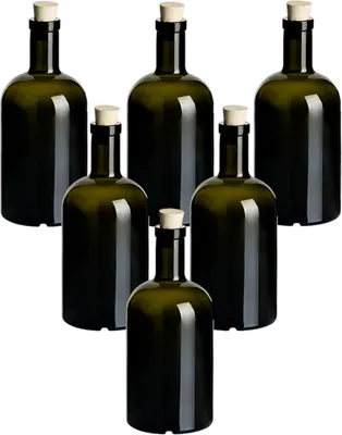 Immagine prodotto di set di 6 bottiglie di vetro 500 ml Classic Antique con tappo (SK) - Bottiglia di vetro da 0,5 litri vuota per il riempimento - Bottiglia di vetro per liquore, gin, olio, aceto