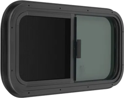 Productafbeelding van Camperraam, 70 x 40 cm, schuifraam, gehard glas, camper, raam, dubbelzijdige installatie, caravanraam met vliegengaas, 25% glasdoorlatendheid, schuifraam voor camper, zwart